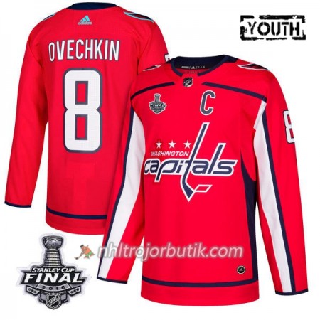 Barn Ishockey Washington Capitals Tröja Alex Ovechkin 8 2018 Stanley Cup Final Patch Adidas Röd Authentic